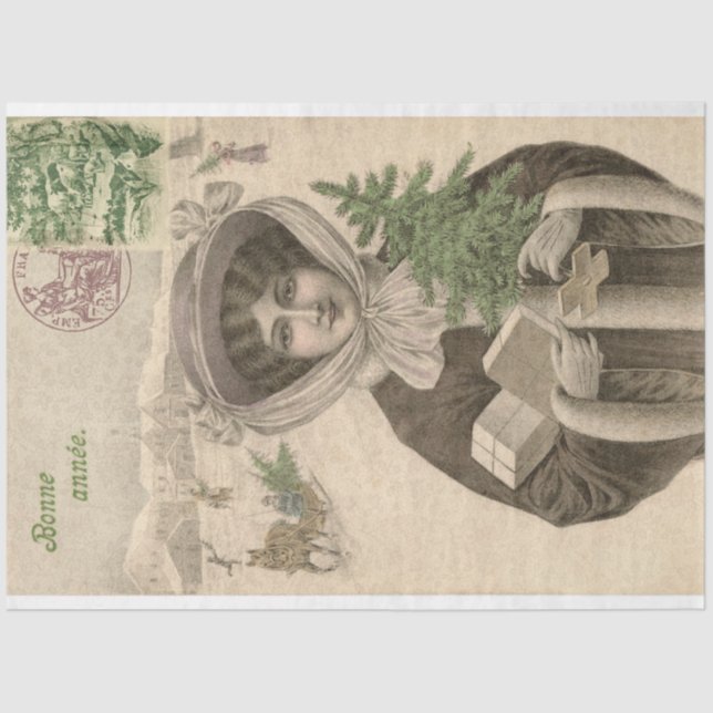 Papel De Seda Navidades victorianos Tejido de Decoración de Mobi (Anverso)