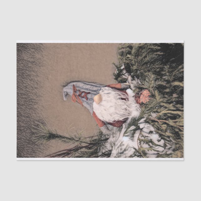 Papel De Seda Navidades Viñedero Sepia Sketch Rústico Gnome (Anverso)