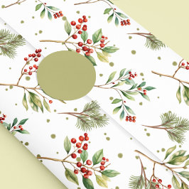 Papel De Seda Navidades Watercolor Greenery Red Holly
