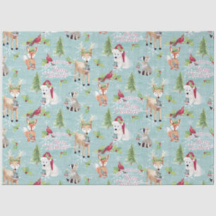 Papel De Seda Navidades Woodland Deer Bear Animales Dusty Blue