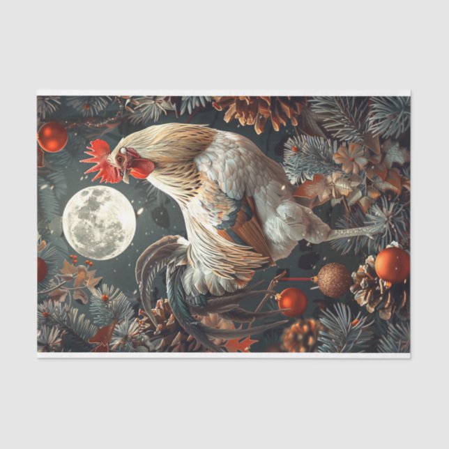 Papel De Seda Navidades Yuletide Rooster y Moon Decoupage (Anverso)