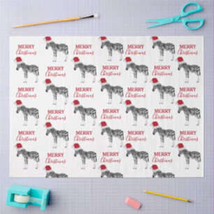 Papel De Seda Navidades Zebra graciosa animal con Santa Hat