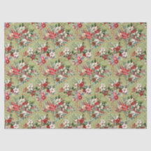 Papel de seda navideño clásico de poinsettia y bay