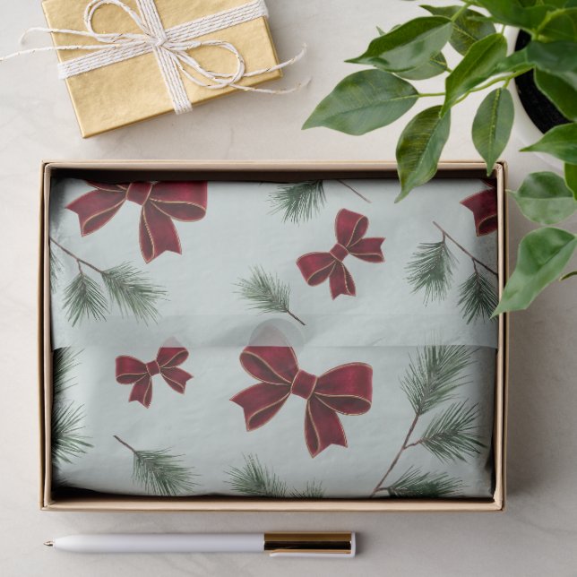 Papel de seda navideño con lazo rojo elegante (Regalo )