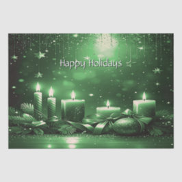 Papel de seda navideño con velas verdes para fiest