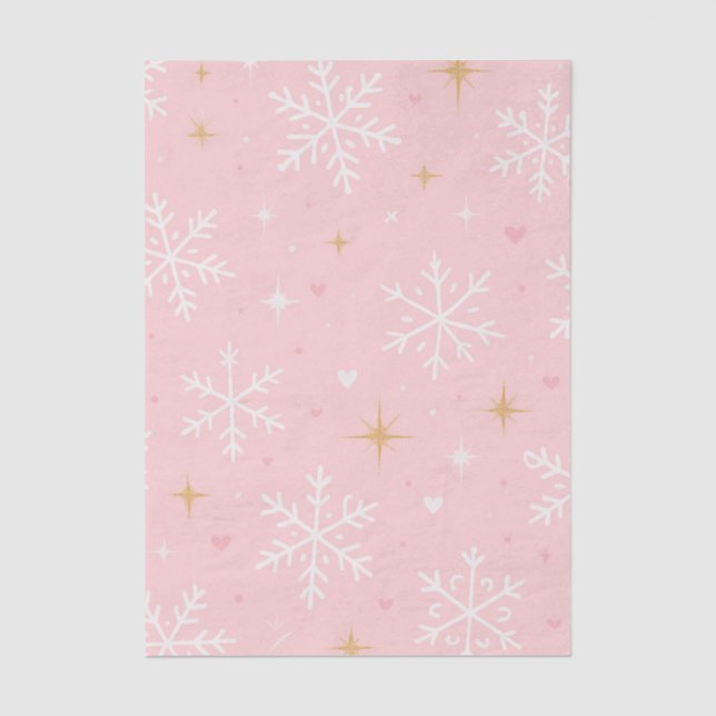 Papel de seda navideño copo de nieve rosa y destel (Anverso)