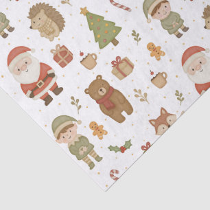 Papel de seda navideño de bosque dibujado a mano