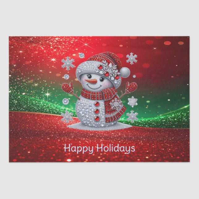 Papel de seda navideño de muñeco de nieve con cris (Anverso)