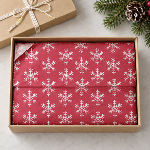 Papel de seda navideño rojo con copos de nieve bla