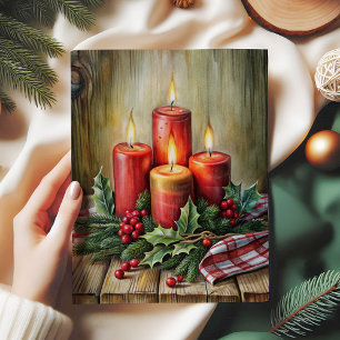 Papel de seda navideño rústico velas rojas acebo