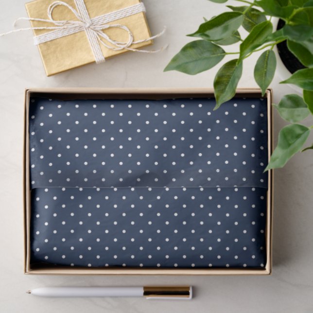 Papel De Seda Navy and White Polka Dot Tissue Paper (Regalo )
