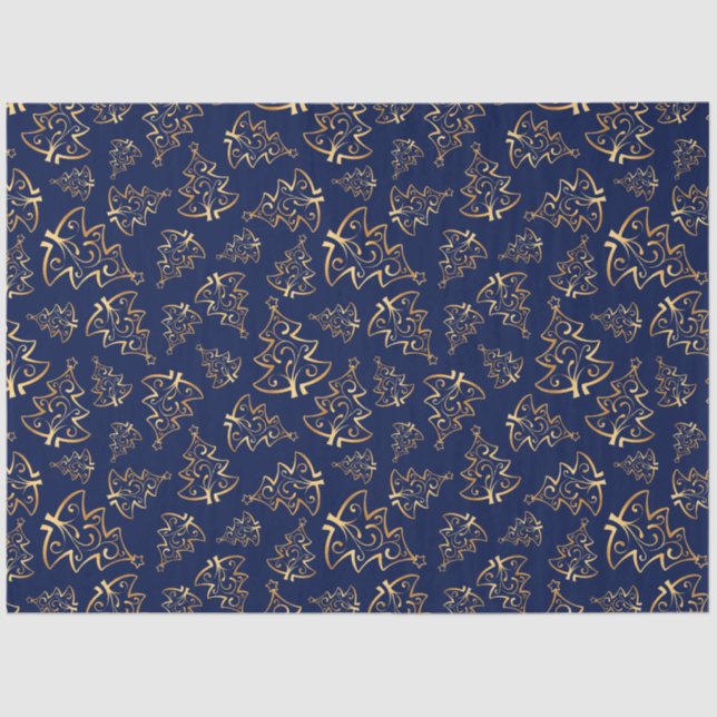 Papel De Seda Navy Blue and Gold Elegant Christmas Trees (Anverso)