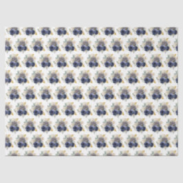 Papel De Seda Navy Blue and Gold Elegant Flowers 