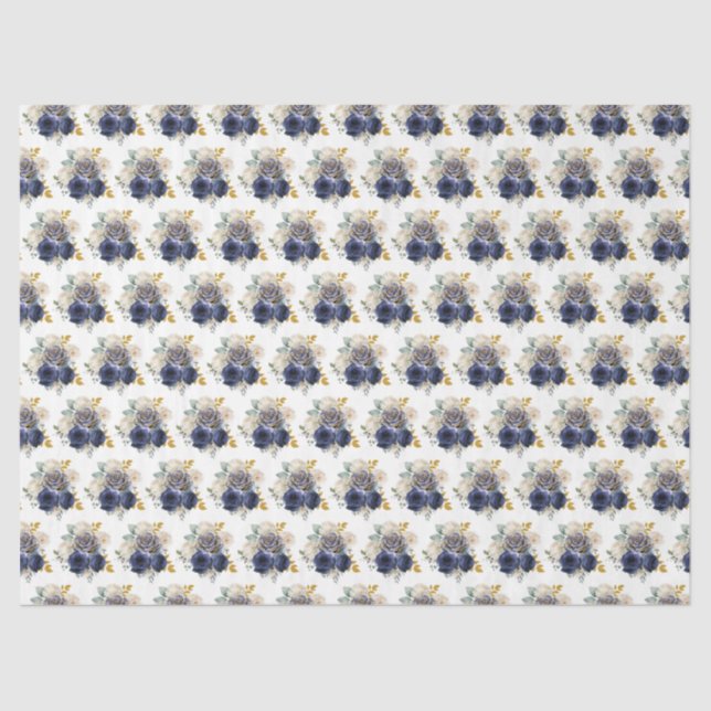 Papel De Seda Navy Blue and Gold Elegant Flowers  (Anverso)