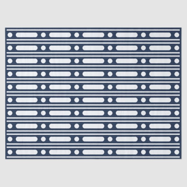 Papel De Seda Navy Blue Bone Inlay Border Dots Decoupage Paper (Anverso)