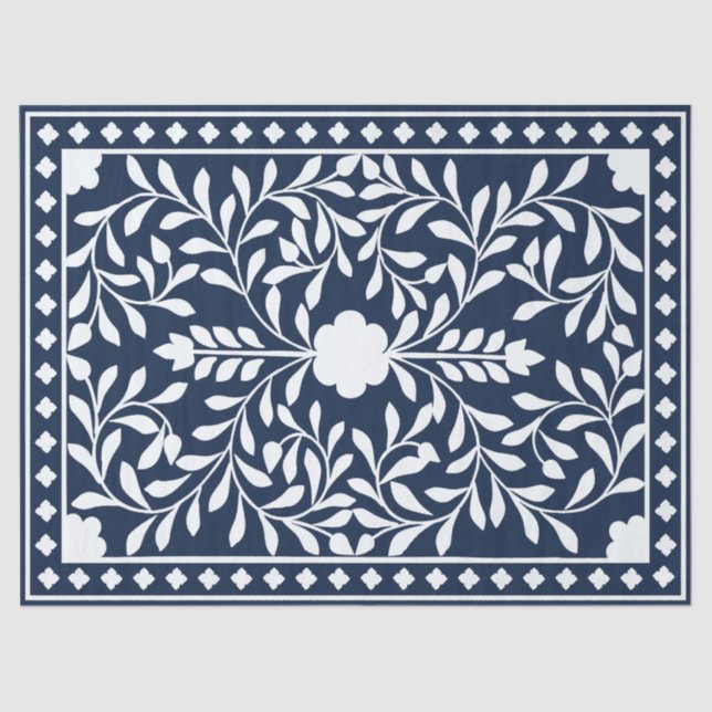 Papel De Seda Navy Blue Bone Inlay Decoupage Paper (Anverso)