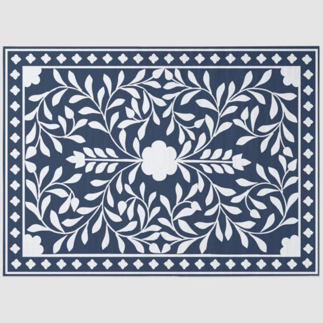 Papel De Seda Navy Blue Bone Inlay Decoupage Paper (Anverso)