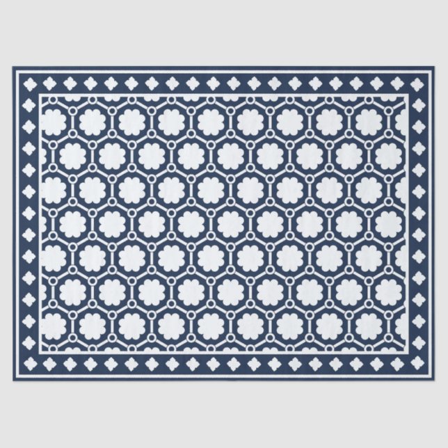 Papel De Seda Navy Blue Modern Bone Inlay Decoupage Paper (Anverso)