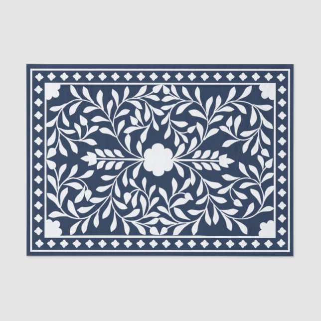 Papel De Seda Navy Blue Traditional Bone Inlay Decoupage Paper (Anverso)