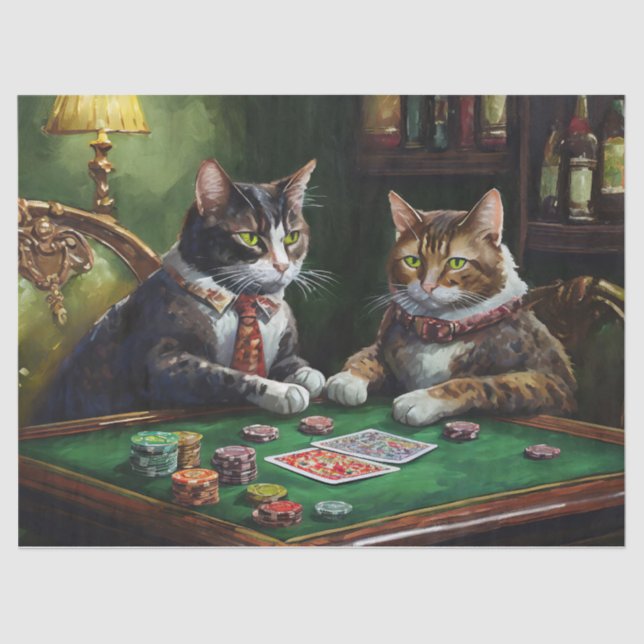 Papel De Seda Negocio serio, gatos retro jugando al póquer (Anverso)