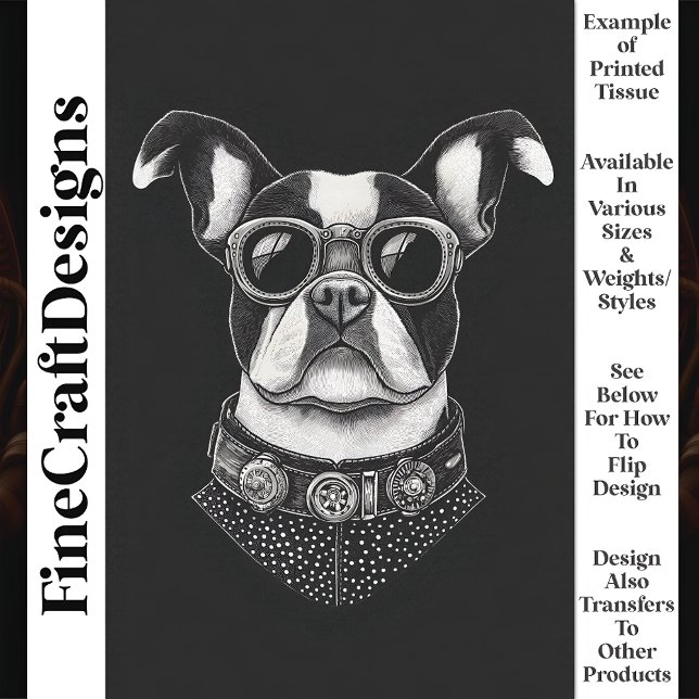 Papel De Seda Negro Blanco Steampunk Boston Terrier T8 Decoupage (Subido por el creador)