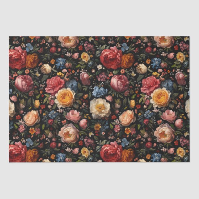 Papel De Seda Negro Botánico Floral Moody Barroco Antigüedad Hol (Anverso)