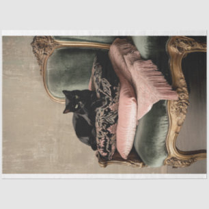 Papel De Seda Negro Cat Baroque Cátedra de cosecha Rosa y Verde