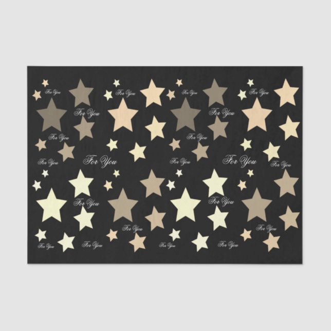 Papel De Seda Negro con estrellas de crema (Anverso)