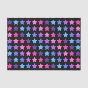PAPEL DE SEDA NEGRO CON ESTRELLAS DE PURPLE AZUL ROSA
