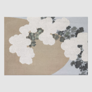 Papel De Seda Negro con flores de Dahlia blanca en línea caqui