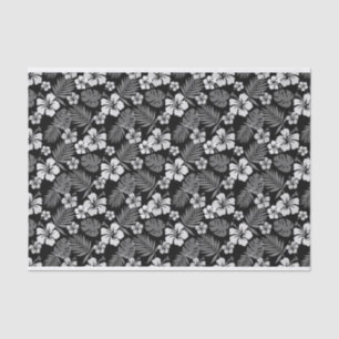 PAPEL DE SEDA NEGRO CON FLORES DE HIBISCO BLANCO TROPICAL