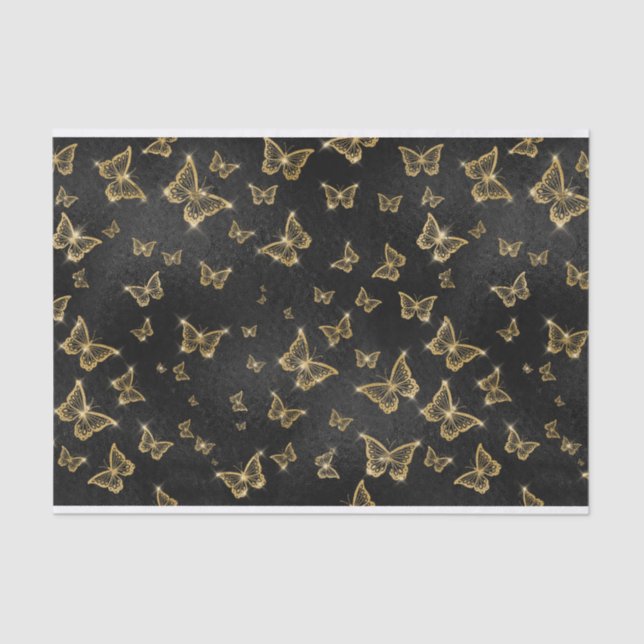 PAPEL DE SEDA NEGRO CON MARIPOSAS DE ORO (Anverso)