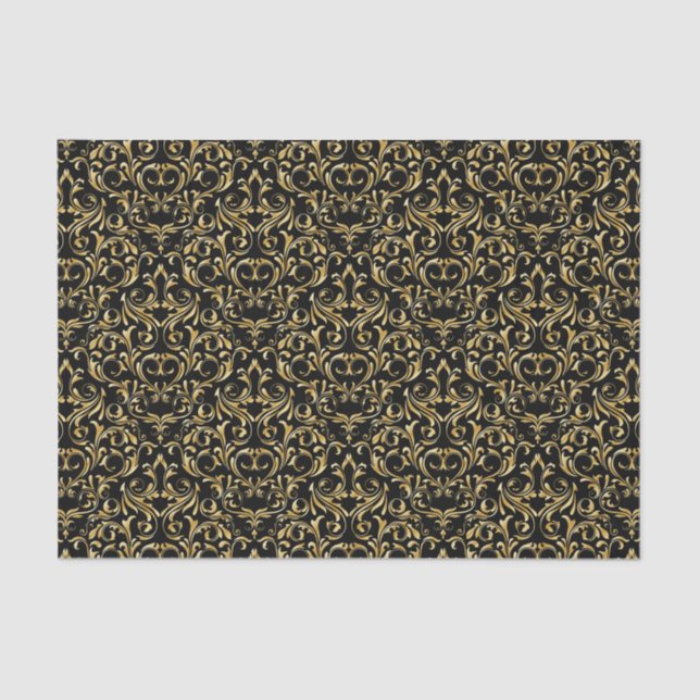Papel De Seda Negro del estilo elegante y damasco del oro (Anverso)