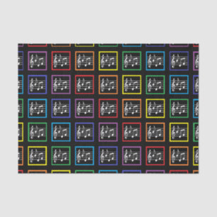 Papel De Seda Negro musical enmarcado arco iris de los cuadrados