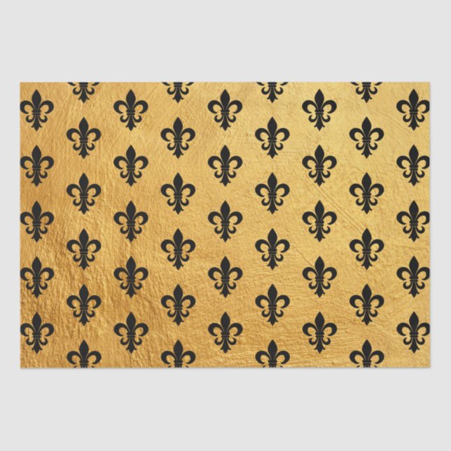 Papel De Seda negro y oro Fleur de Lis París (Anverso)