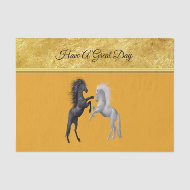 Papel De Seda Negro y un caballo blanco que pelean (Anverso)