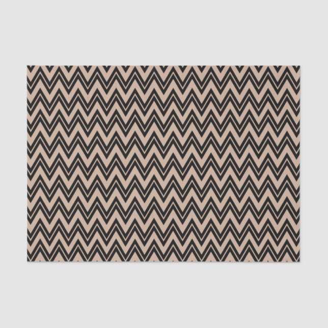 Papel De Seda Negro Zigzag Chevron sobre fondo de Tan (Anverso)