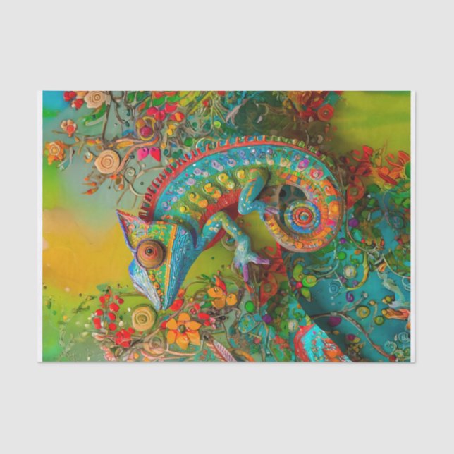Papel De Seda Neon Charlie Chameleon, Collage textil de selva tr (Anverso)
