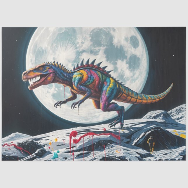Papel De Seda Neon Dinosaur Raptor Moon Decoupage Paper (Anverso)