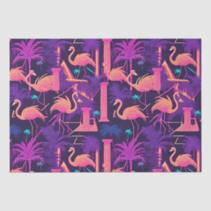 Papel De Seda Neon Flamingo Palm Trees Vaporwave Estético