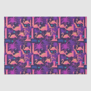 Papel De Seda Neon Flamingo Palm Trees Vaporwave Estético