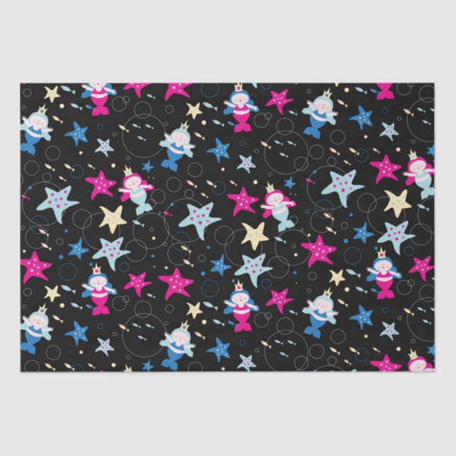 Papel De Seda NEON Mermaid Sea Life Fish Starfish Fiesta de cump (Anverso)