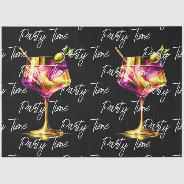 Papel De Seda Neon Modern Fiesta Time Personalizado (Anverso)