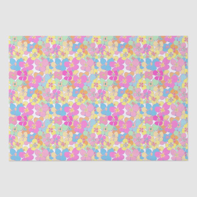 Papel De Seda Neon Moderno Retro Floral Pansy Rosa (Anverso)