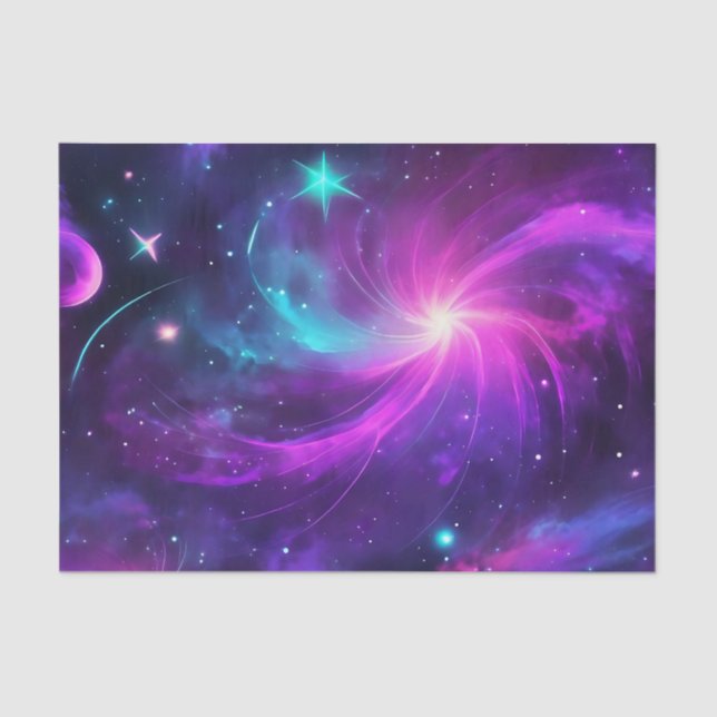 Papel De Seda Neon Nebula Galaxia Con Estrellas (Anverso)