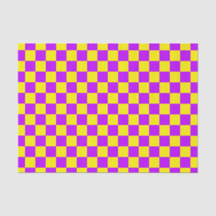 Papel De Seda Neon Purple Yellow Check Checkerboard Vintage
