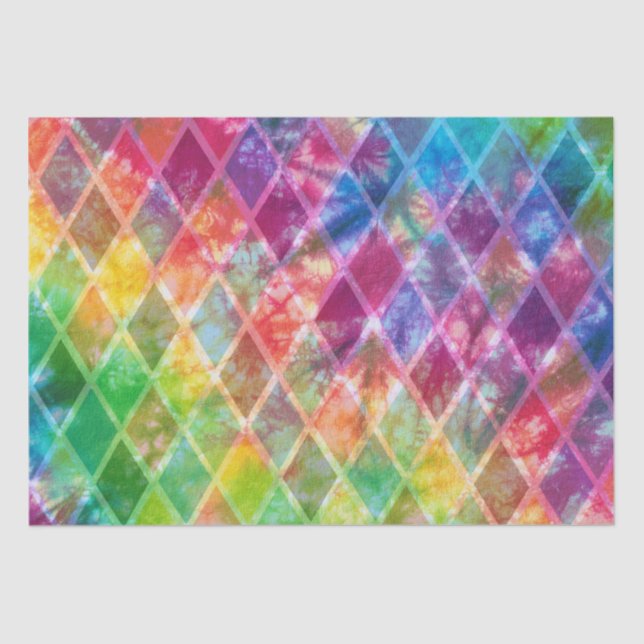 Papel De Seda Neon Tie Dye Watercolor Harlequin Argyle (Anverso)