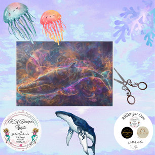 Papel De Seda Neon Whale Naranja Purple Blue Decoupage