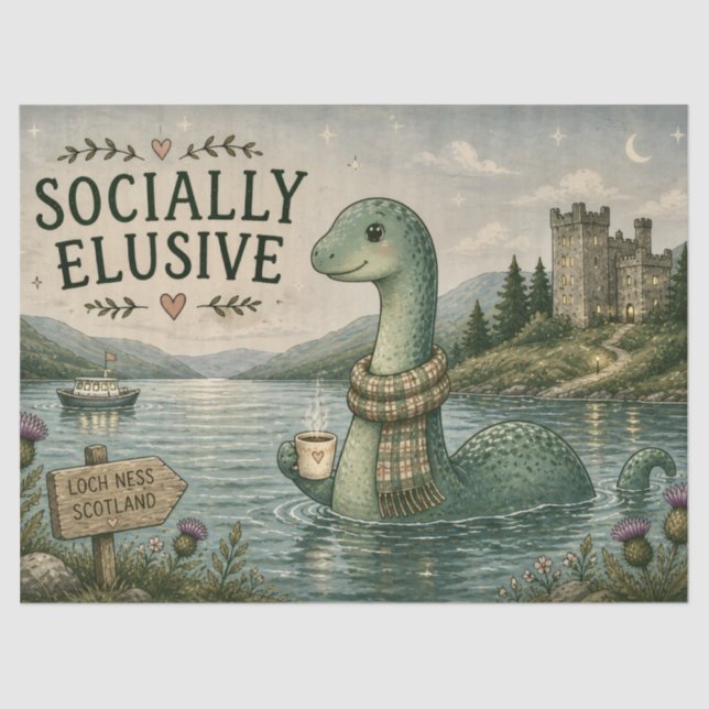 Papel De Seda Nessie esquiva socialmente críptido acogedor Loch  (Anverso)