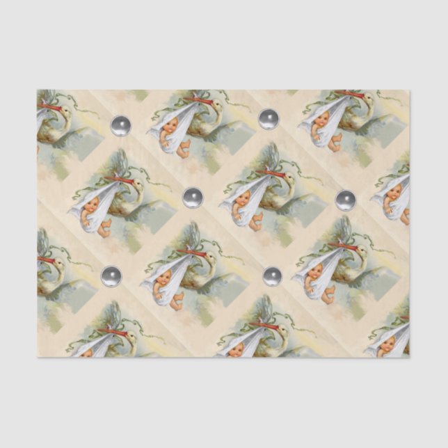 PAPEL DE SEDA NEUTRAL STORK BABY SHOWER GEMSTONES BLANCOS (Anverso)
